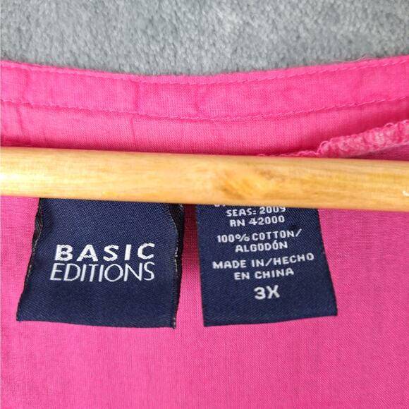 Basic Editions Top 3X Pink Button Up Cotton Lightweight Coastal‎ Boxy Casual - Picture 2 of 6